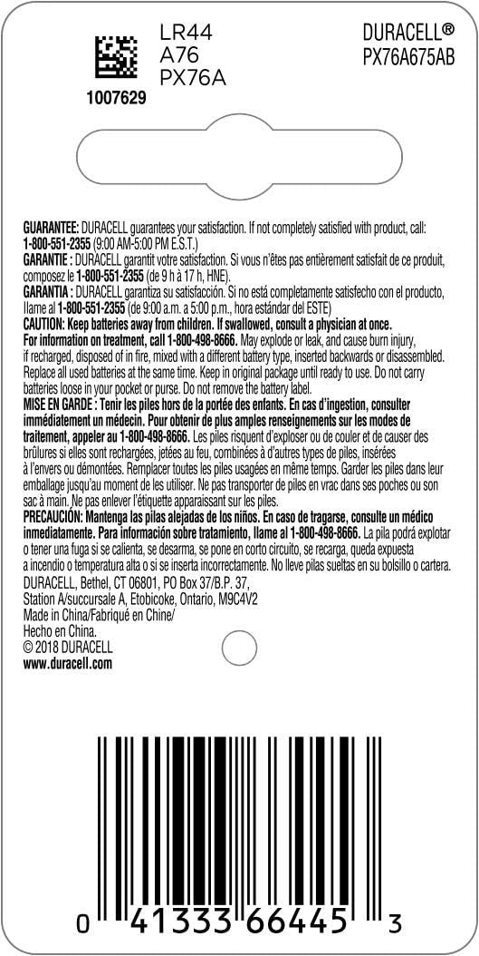 Duracell 76A Alkaline Batteries - Equivalent to LR44, A76, PX76A, V136A, AG13, L1154