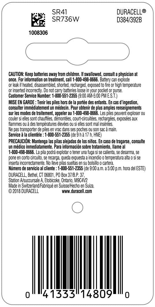 Duracell – 384/392 1.5V Silver Oxide Button Battery – long-lasting battery – 1 count