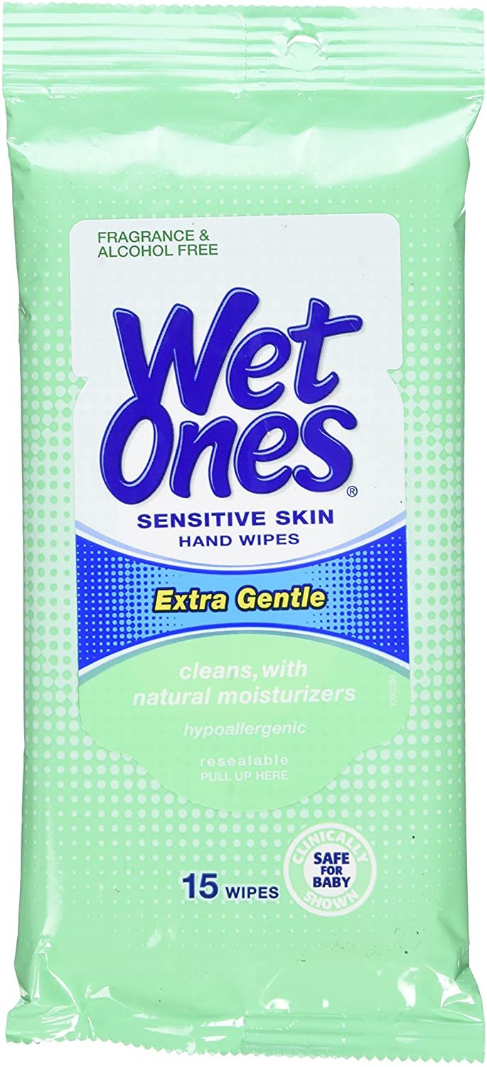 Wet Ones Moist Towelette for Sensitive Skin, Travel Pack, 15-Count