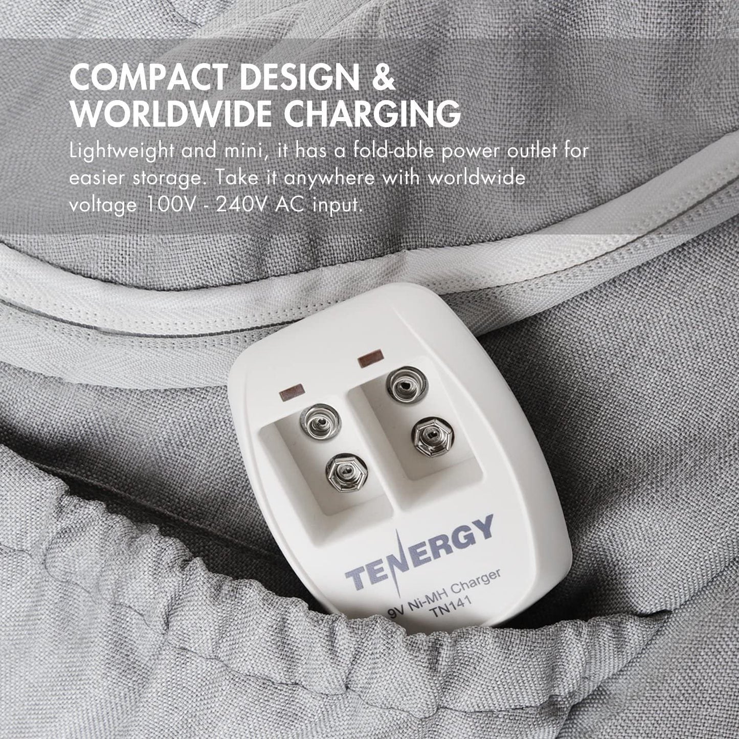 Tenergy TN141 Smart Charger for NiMH 9V Rechargeable Batteries, 9V Cells Battery Charger, 9 Volt NiMH Batteries Charger, 2 Slot 9V Fast Charger for Smoke Detector