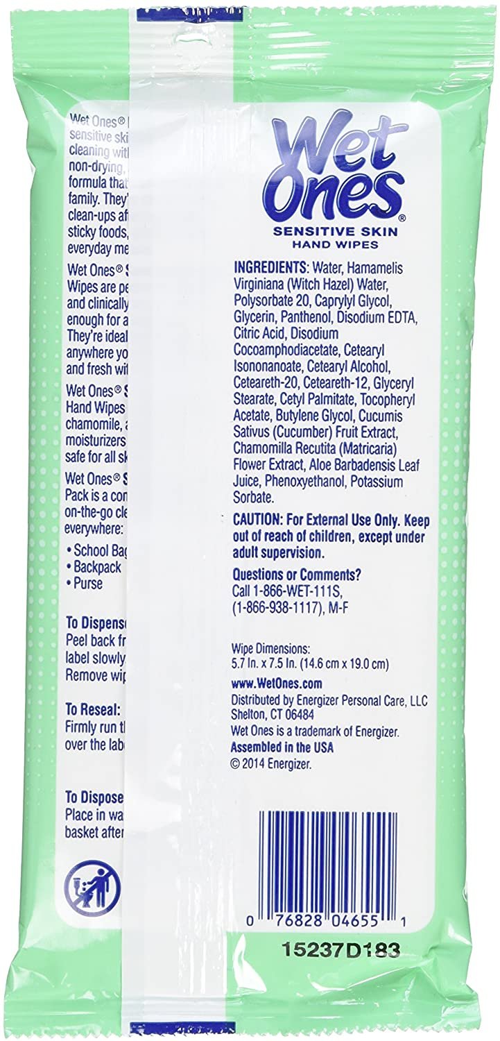 Wet Ones Moist Towelette for Sensitive Skin, Travel Pack, 15-Count