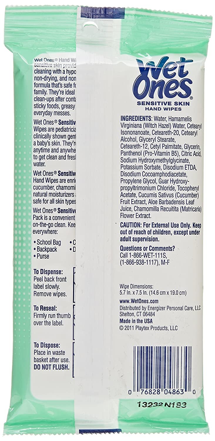 Wet Ones Sensitive Skin Hand Wipes, 20 Count