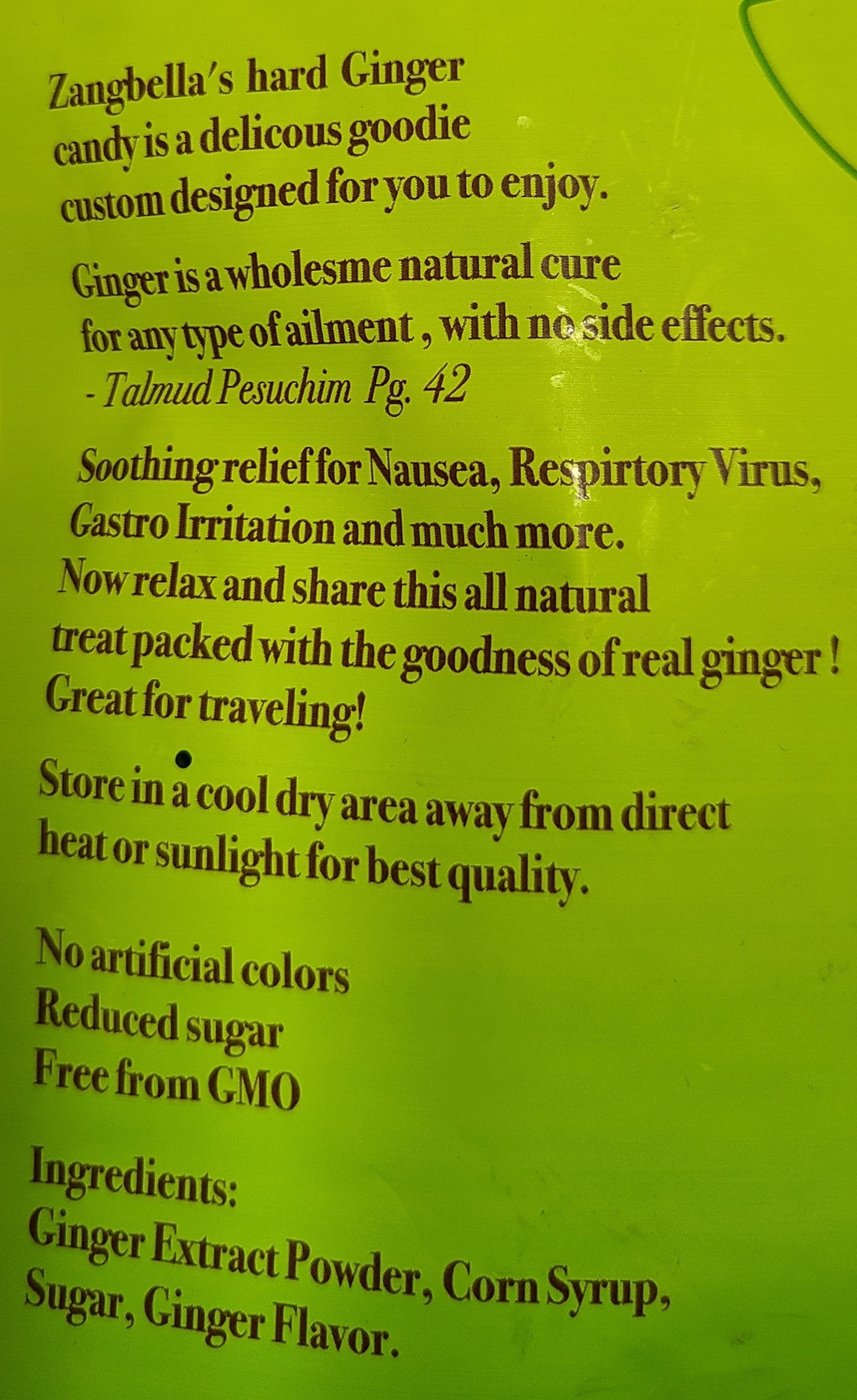 Ginger Hard Candy - Relief Nausea, Motion Sickness, Upset Stomach, Great Tasting Flavor, Individually Wrapped, Net 3.5 oz