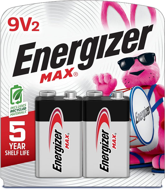 Energizer MAX 9V Batteries (2 Pack), 9 Volt Alkaline Batteries - Packaging May Vary