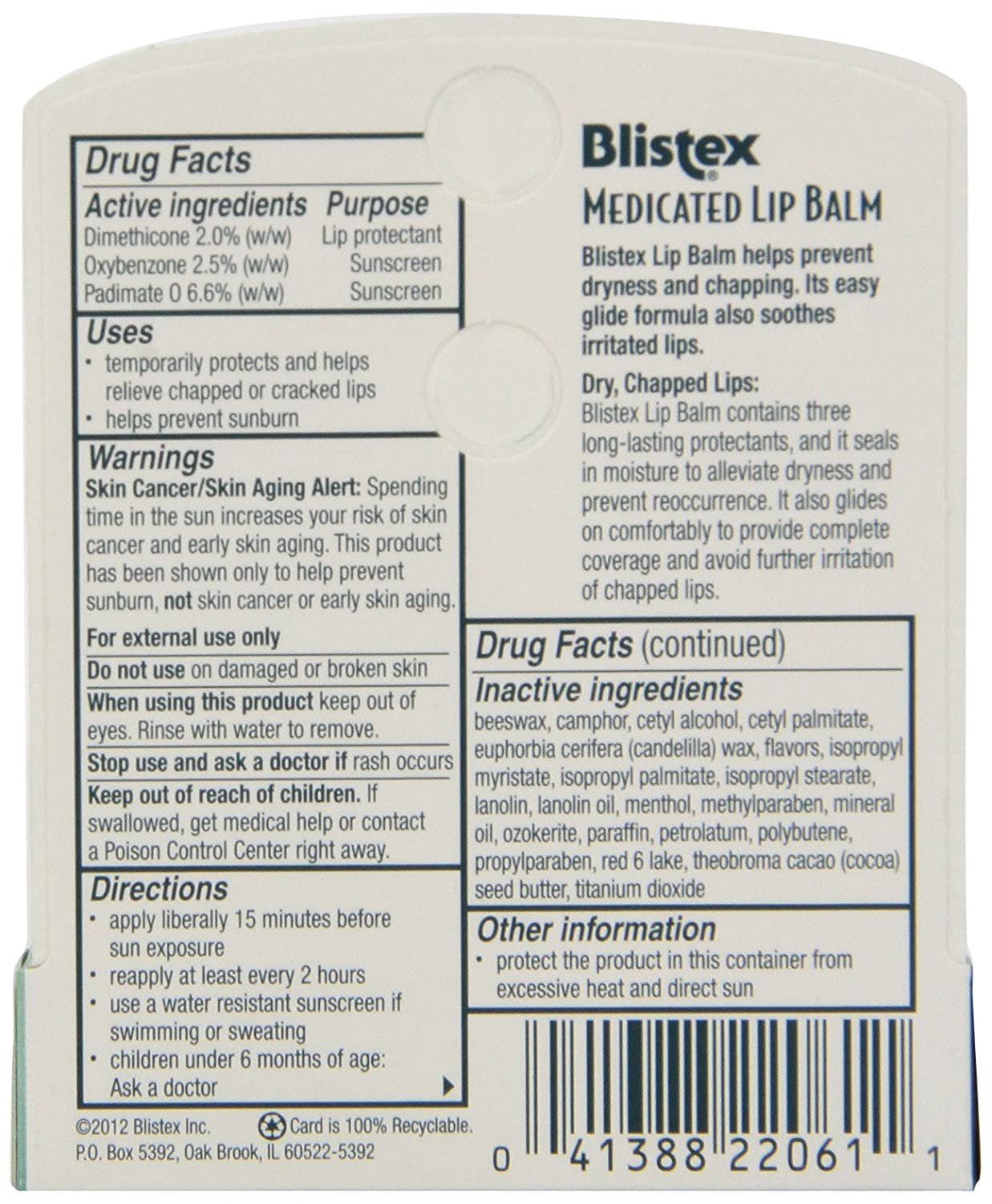 Blistex Medicated Lip Balm, SPF 15, .15 oz