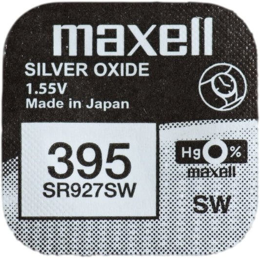 One (1) X Maxell 395 SR927SW SB-AP Silver Oxide Watch Battery 1.55v Blister Packed