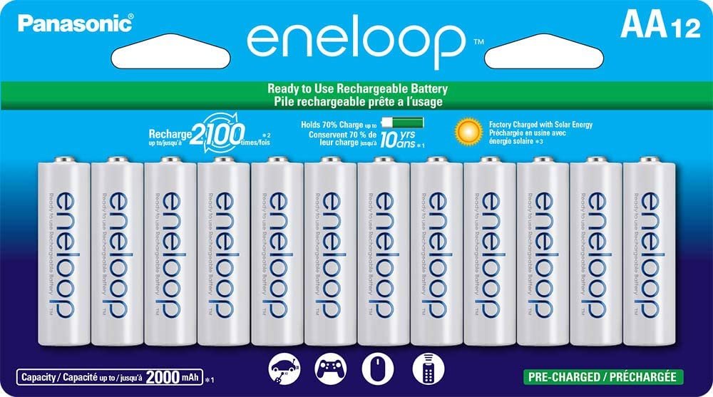 Panasonic BK-3MCCA12FA eneloop AA 2100 Cycle Ni-MH Pre-Charged Rechargeable Batteries, 12 Pack