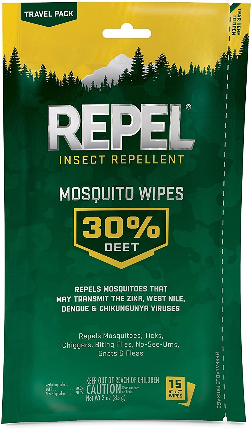 Repel - HG-94100 94100 Insect lent Mosquito Wipes 30% DEET, 15-Count