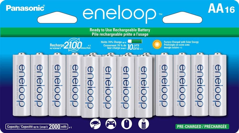 Panasonic BK-3MCCA16FA eneloop AA 2100 Cycle Ni-MH Pre-Charged Rechargeable Batteries, (package includes 16AA blue or 16AA white)