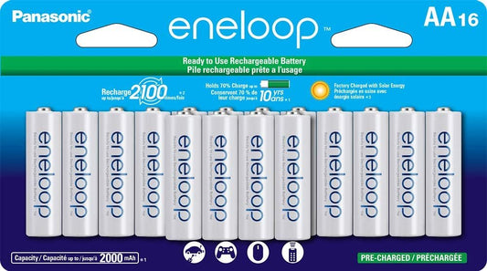 Panasonic BK-3MCCA16FA eneloop AA 2100 Cycle Ni-MH Pre-Charged Rechargeable Batteries, (package includes 16AA blue or 16AA white)