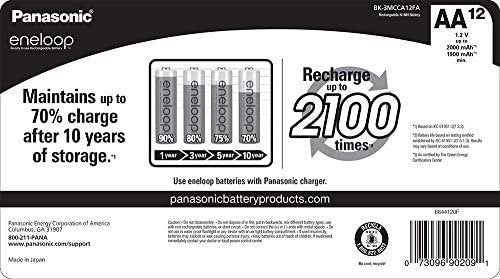 Panasonic BK-3MCCA12FA eneloop AA 2100 Cycle Ni-MH Pre-Charged Rechargeable Batteries, 12 Pack